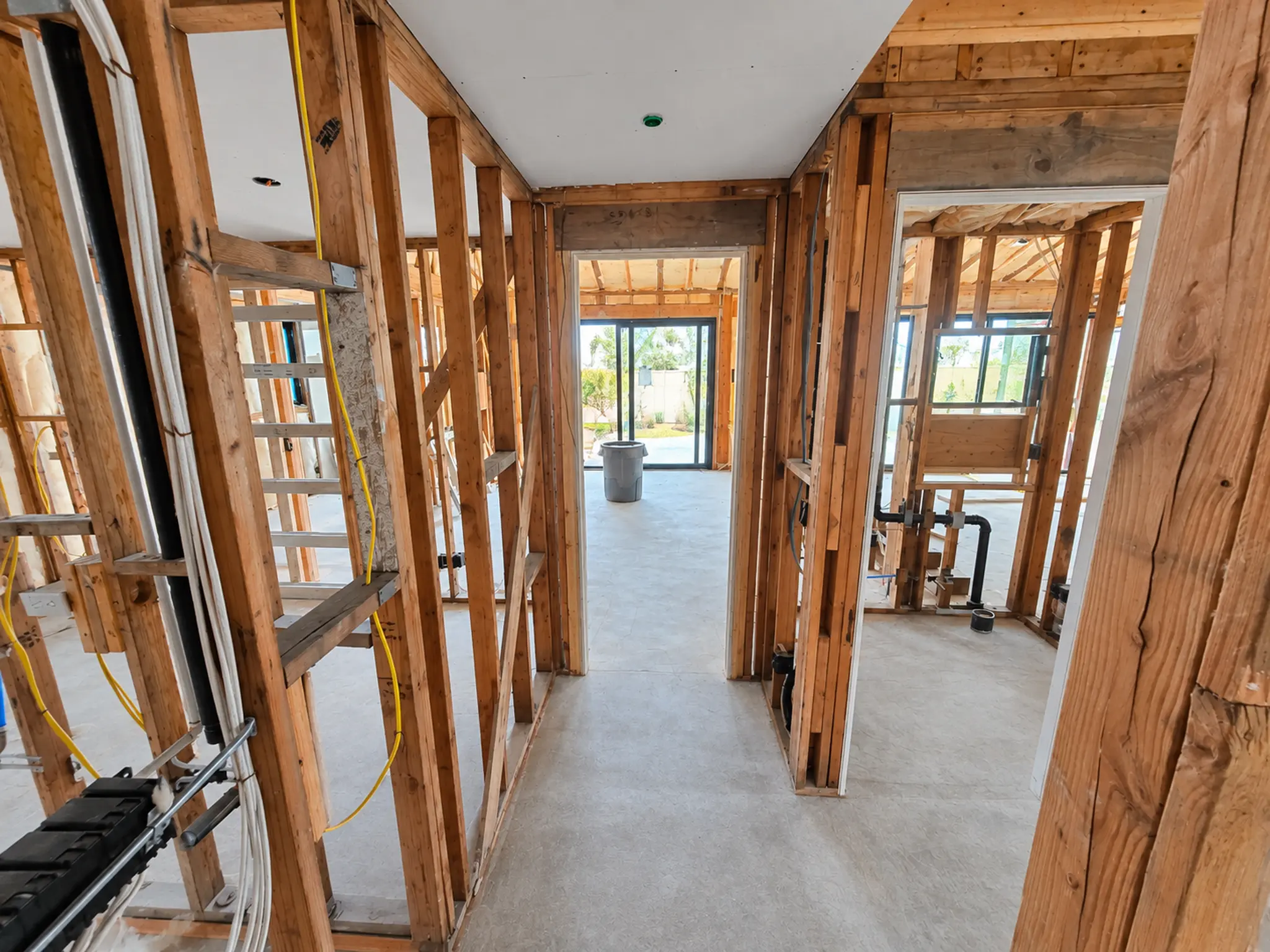 Interior framing and building systems during a full residential renovation