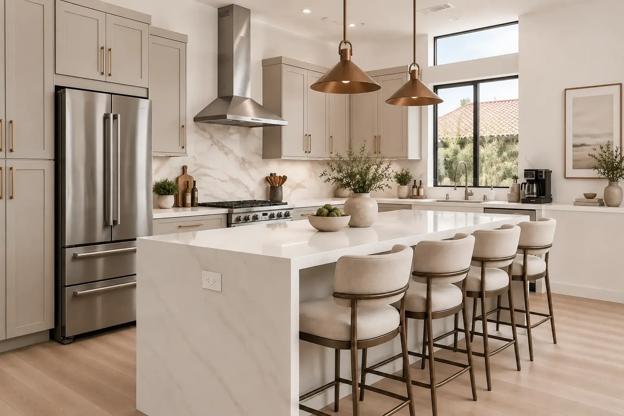 White kitchen with a blue island
