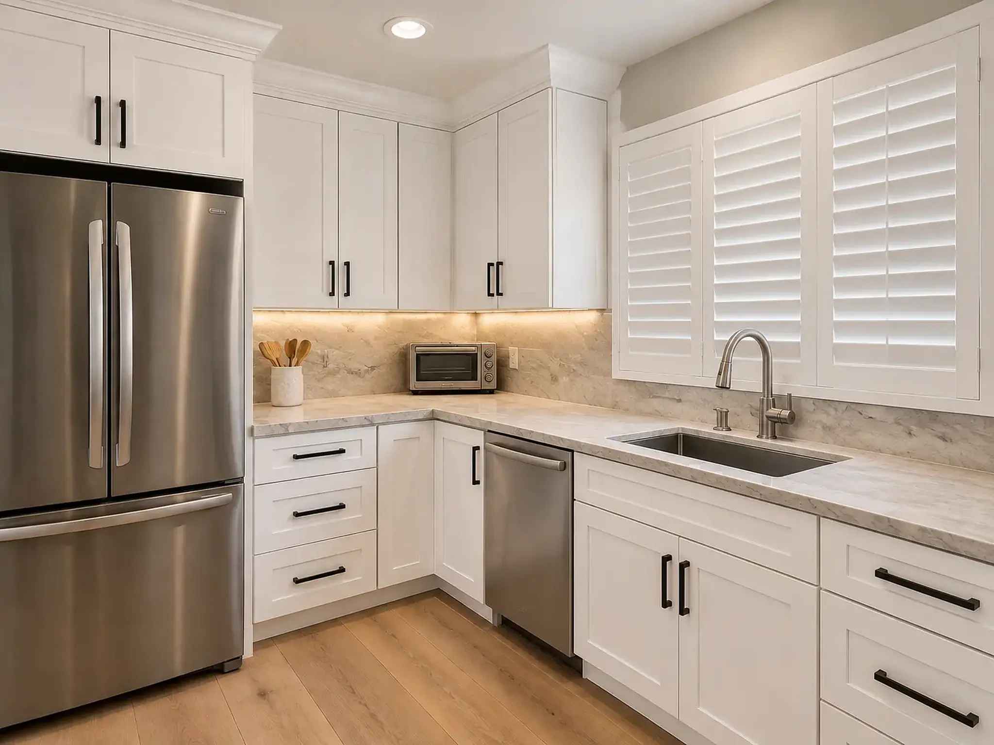 Modern kitchen with light wood cabinetry