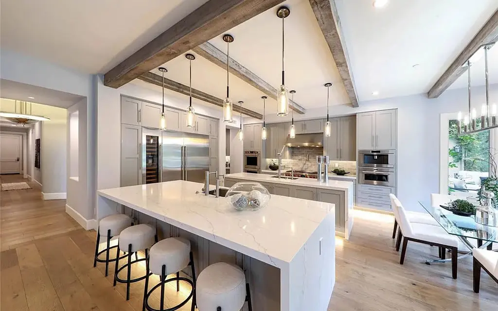 Modern coastal kitchen and open living area