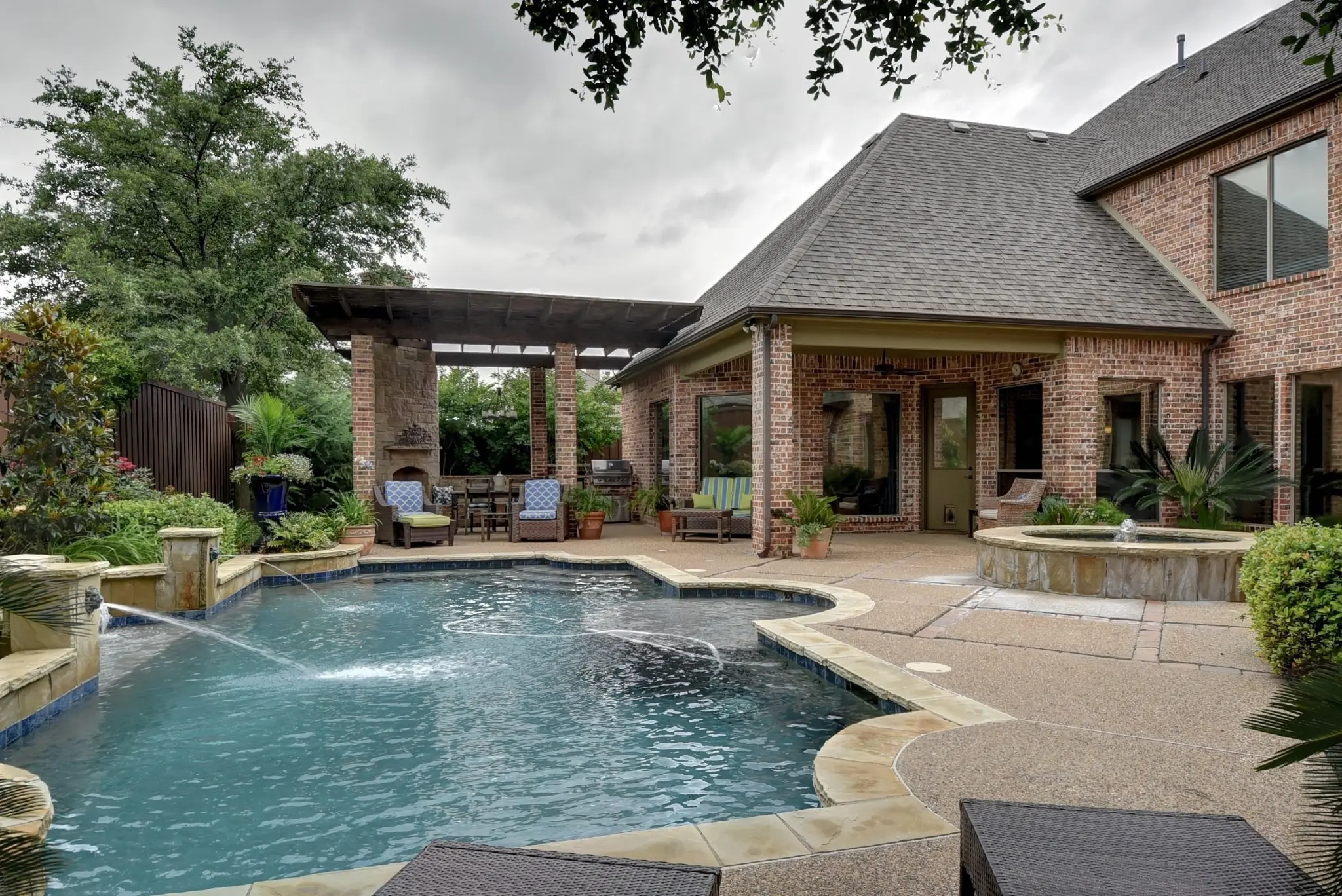 Completed pool, patio and outdoor entertaining environment