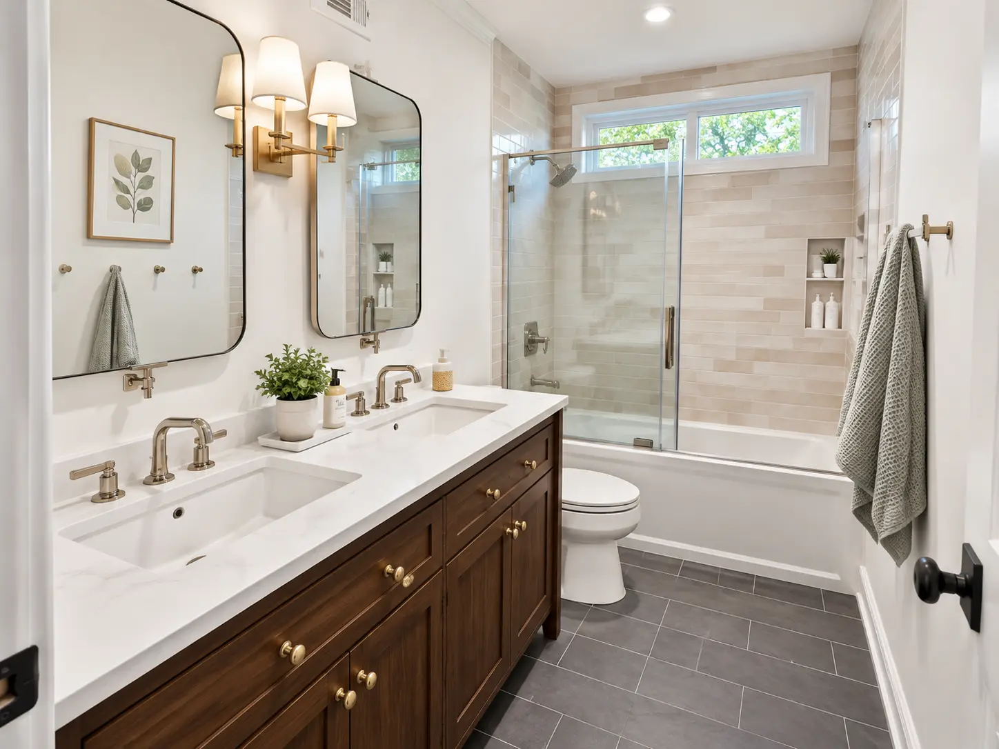 Serene bathroom with coordinated natural finishes