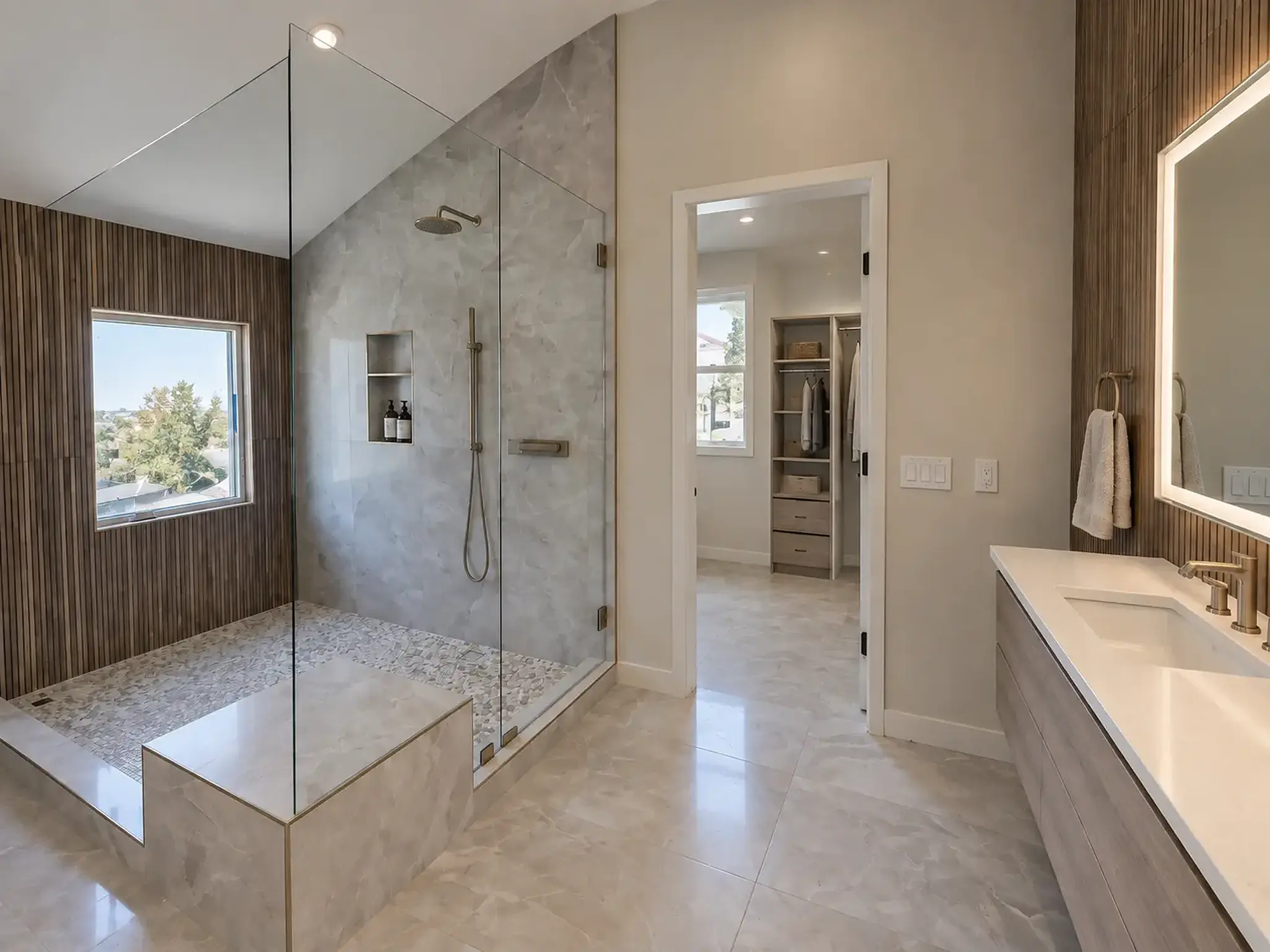 Primary bathroom with a frameless glass shower